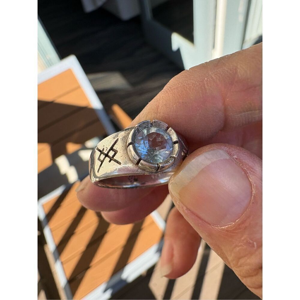 Ring, Mens Blue Topaz Ring, Sterling Silver, size 8.5, Handmade, Celtic Design